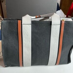 Stylish Zelindaier Black and White Tote Bag with Orange Accents